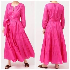 J. Crew belted button-up maxi dress tiered pink